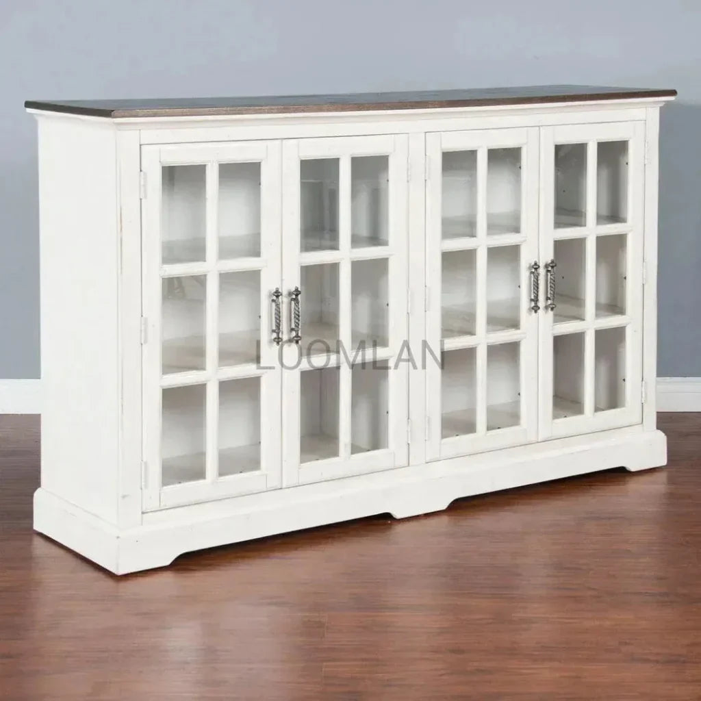 White Buffet Server Windowpane Glass Doors - LOOMLAN - Sunny D - Sideboards