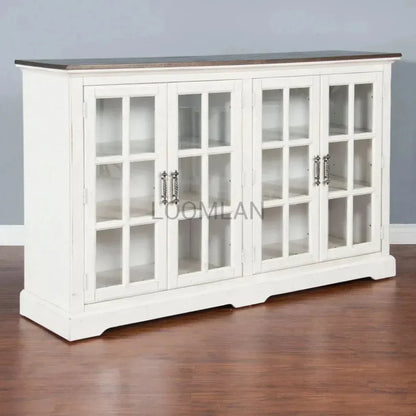 White Buffet Server Windowpane Glass Doors - LOOMLAN - Sunny D - Sideboards