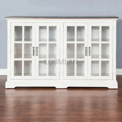 White Buffet Server Windowpane Glass Doors - LOOMLAN - Sunny D - Sideboards