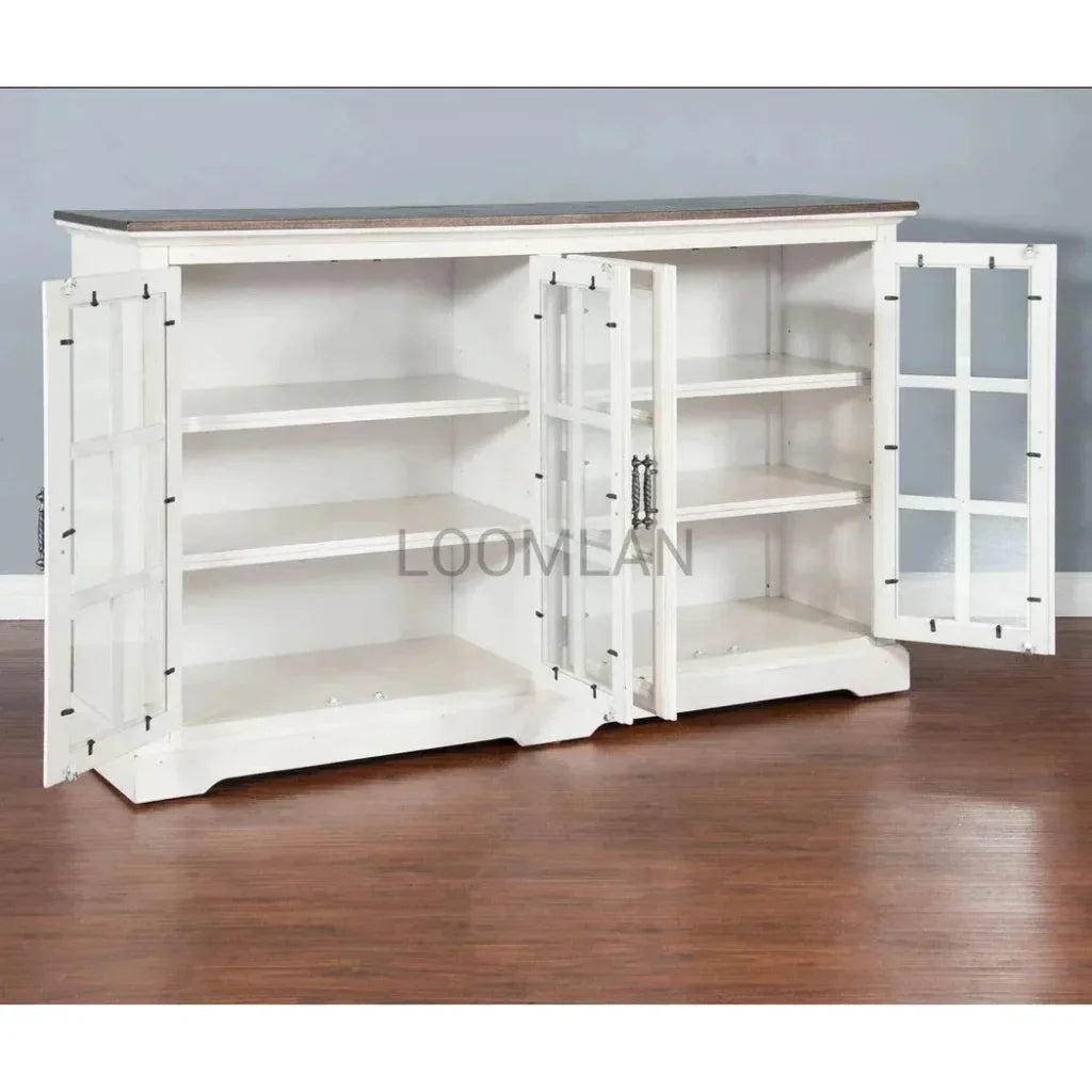 White Buffet Server Windowpane Glass Doors - LOOMLAN - Sunny D - Sideboards