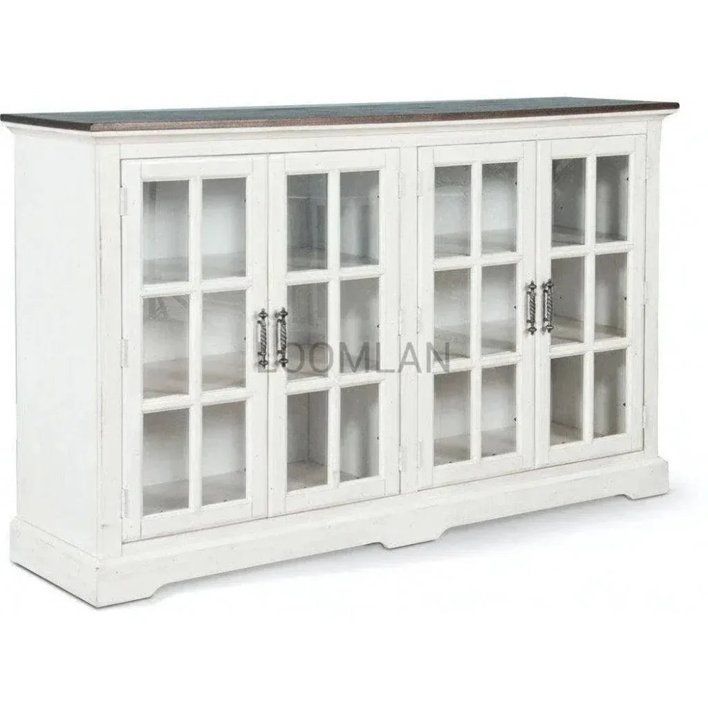 White Buffet Server Windowpane Glass Doors - LOOMLAN - Sunny D - Sideboards