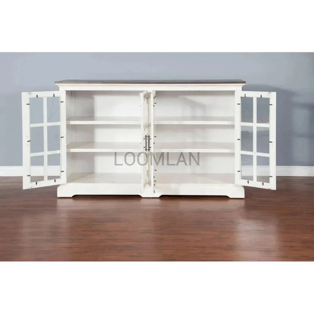 White Buffet Server Windowpane Glass Doors - LOOMLAN - Sunny D - Sideboards