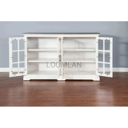 White Buffet Server Windowpane Glass Doors - LOOMLAN - Sunny D - Sideboards
