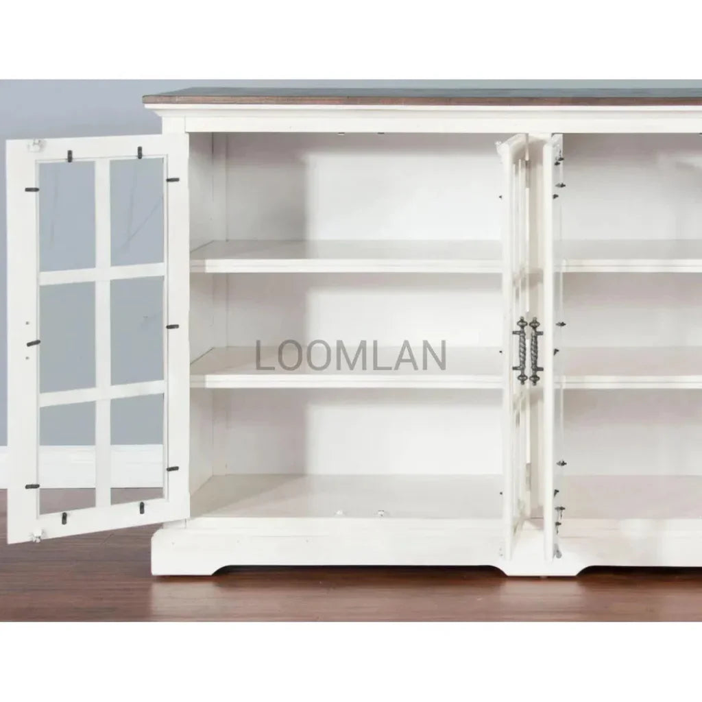 White Buffet Server Windowpane Glass Doors - LOOMLAN - Sunny D - Sideboards