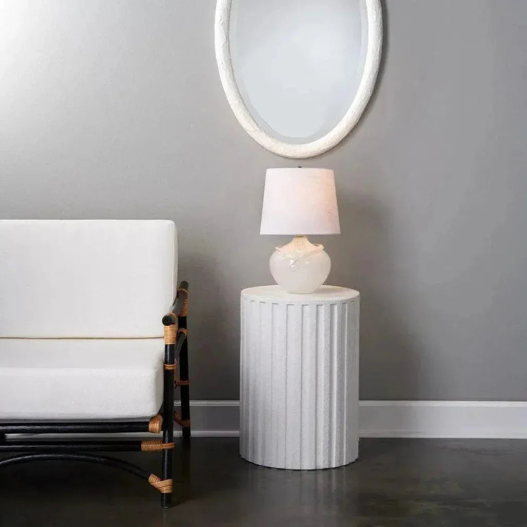 White Cement Fluted Column Mid Century Side Table - LOOMLAN - Jamie Young - Side Tables