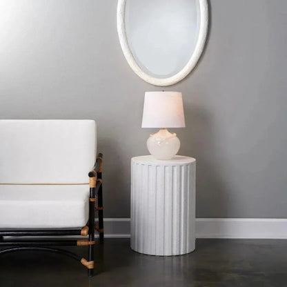 White Cement Fluted Column Mid Century Side Table - LOOMLAN - Jamie Young - Side Tables