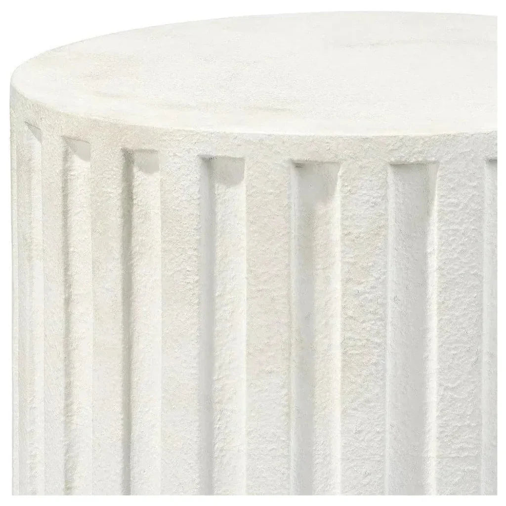 White Cement Fluted Column Mid Century Side Table - LOOMLAN - Jamie Young - Side Tables