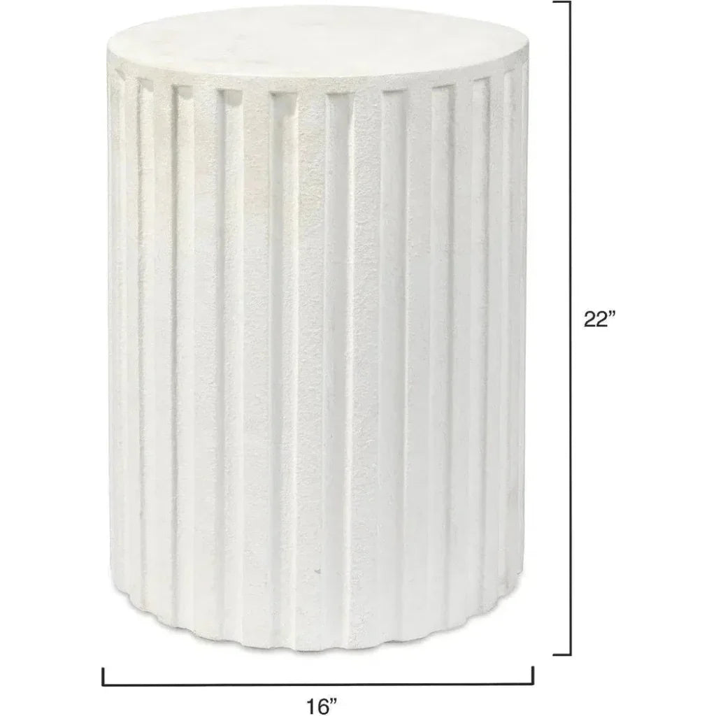 White Cement Fluted Column Mid Century Side Table - LOOMLAN - Jamie Young - Side Tables