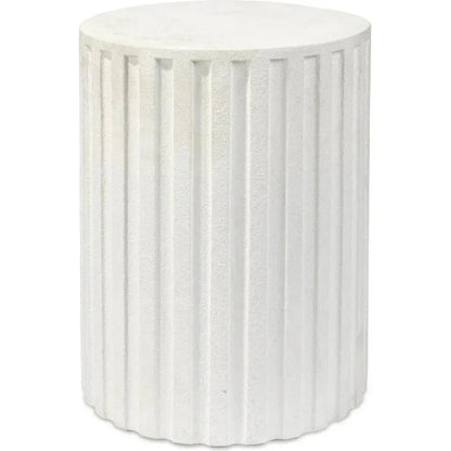 White Cement Fluted Column Mid Century Side Table - LOOMLAN - Jamie Young - Side Tables