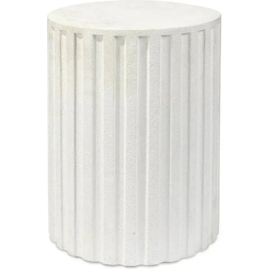 White Cement Fluted Column Mid Century Side Table - LOOMLAN - Jamie Young - Side Tables