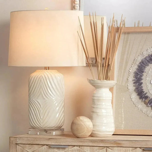 White Ceramic Harper Table Lamp - LOOMLAN - Jamie Young - Table Lamps