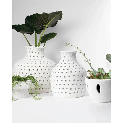White Ceramic Porous Vase - LOOMLAN - Jamie Young - Vases & Jars
