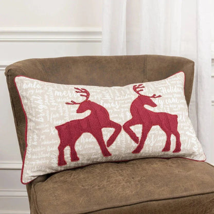 White Christmas Deer Red Lumbar Pillow Insert - LOOMLAN - LOOMLAN - Throw Pillows