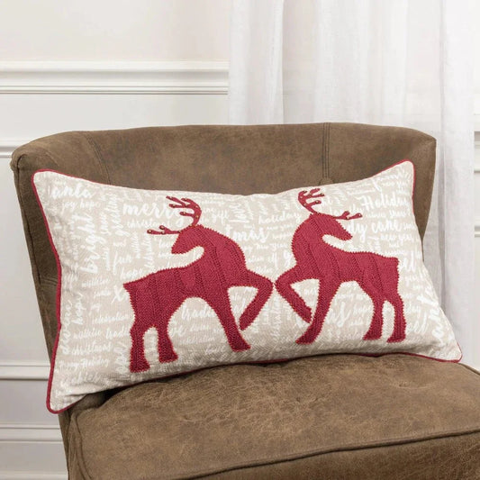 White Christmas Deer Red Lumbar Pillow Insert - LOOMLAN - LOOMLAN - Throw Pillows