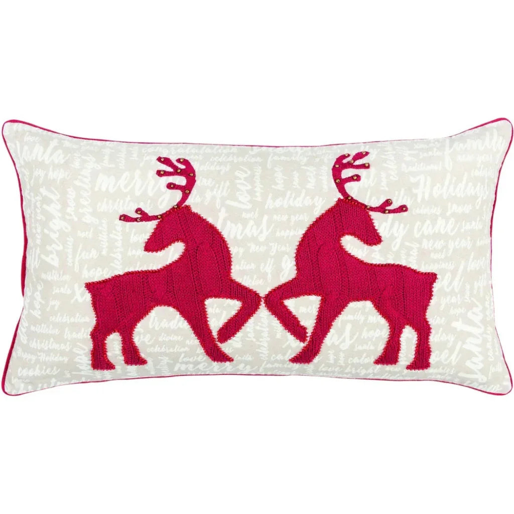 White Christmas Deer Red Lumbar Pillow Insert - LOOMLAN - LOOMLAN - Throw Pillows