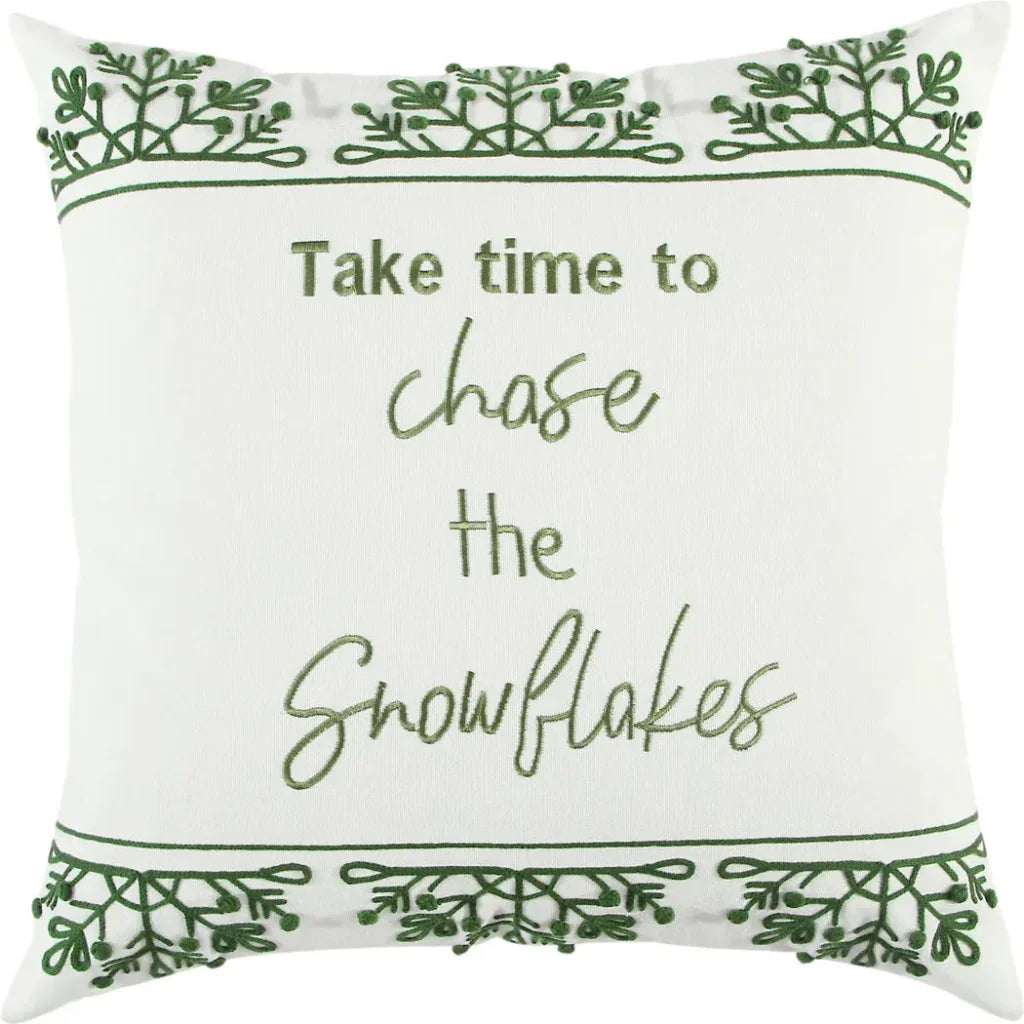 White Christmas Snowflakes Green Pillow Down Insert - LOOMLAN - LOOMLAN - Throw Pillows