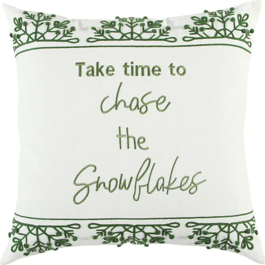 White Christmas Snowflakes Green Pillow Down Insert - LOOMLAN - LOOMLAN - Throw Pillows