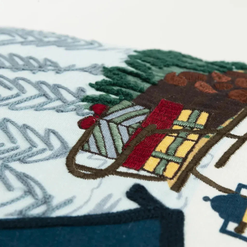 White Christmas Throw Pillow Campsite White & Blue Zuri - LOOMLAN - LOOMLAN - Throw Pillows