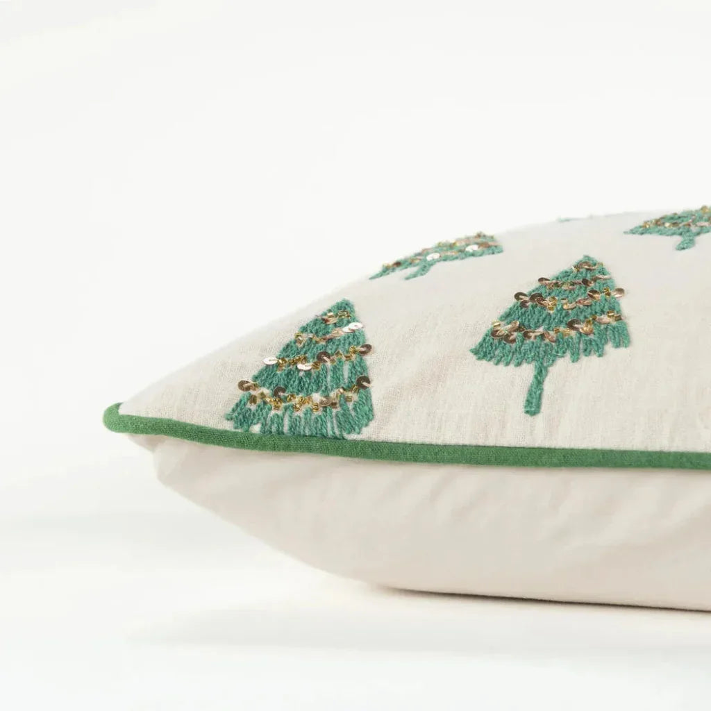 White Christmas Trees Green Lumbar Pillow Insert - LOOMLAN - LOOMLAN - Throw Pillows