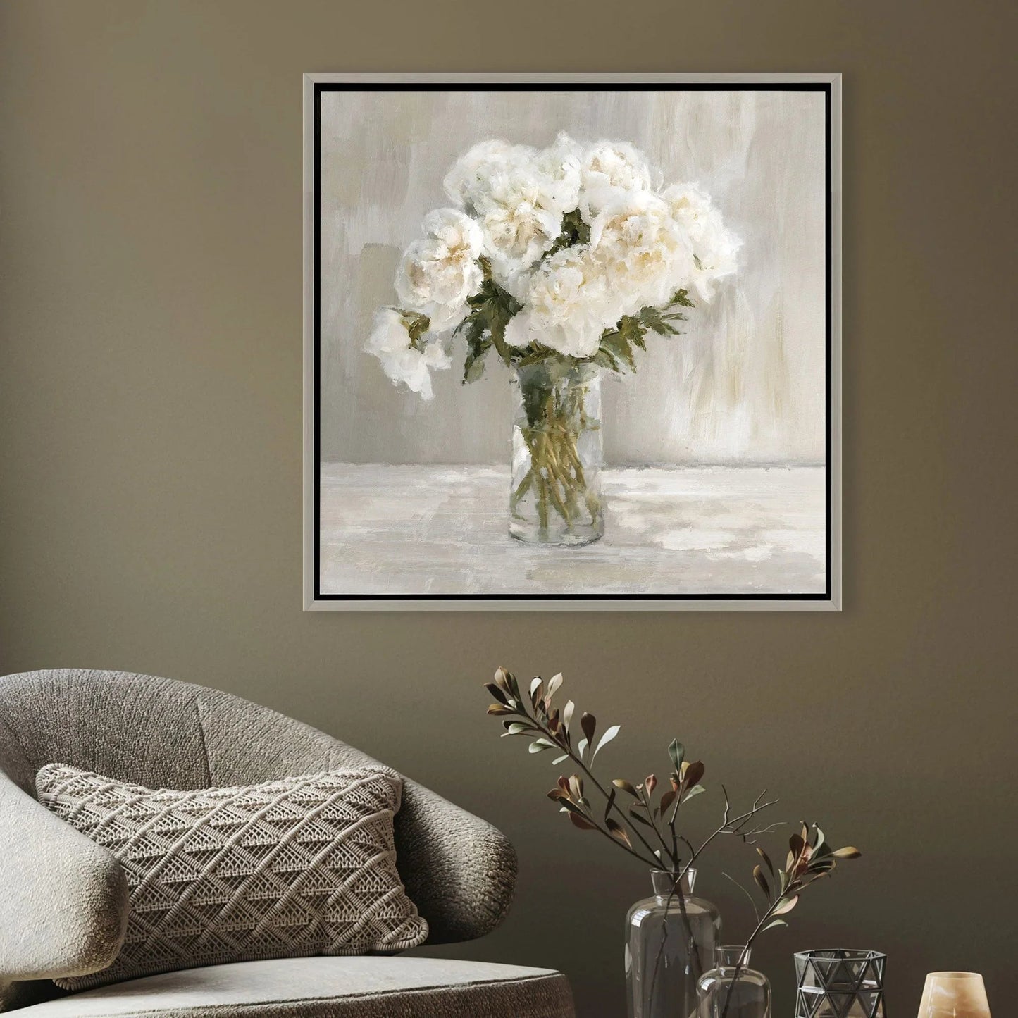 White Flower Bouquet White Canvas Art
