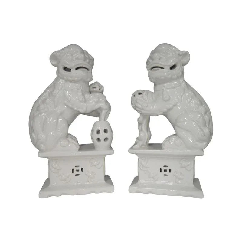 White Foo Porcelain Made Dog Sculpture (Pr) - LOOMLAN - Chelsea House - Statues & Sculptures