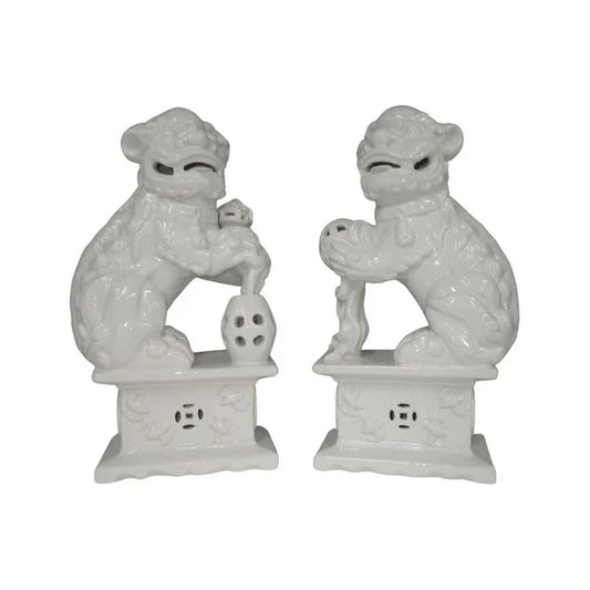White Foo Porcelain Made Dog Sculpture (Pr) - LOOMLAN - Chelsea House - Statues & Sculptures