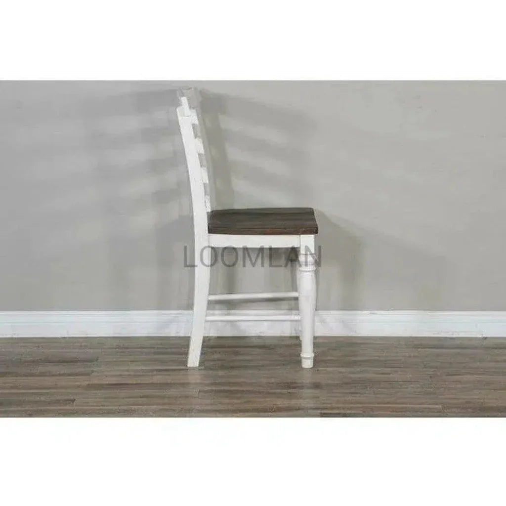 White Ladderback Counter Stool Wooden Seat - LOOMLAN - Sunny D - Counter Stools