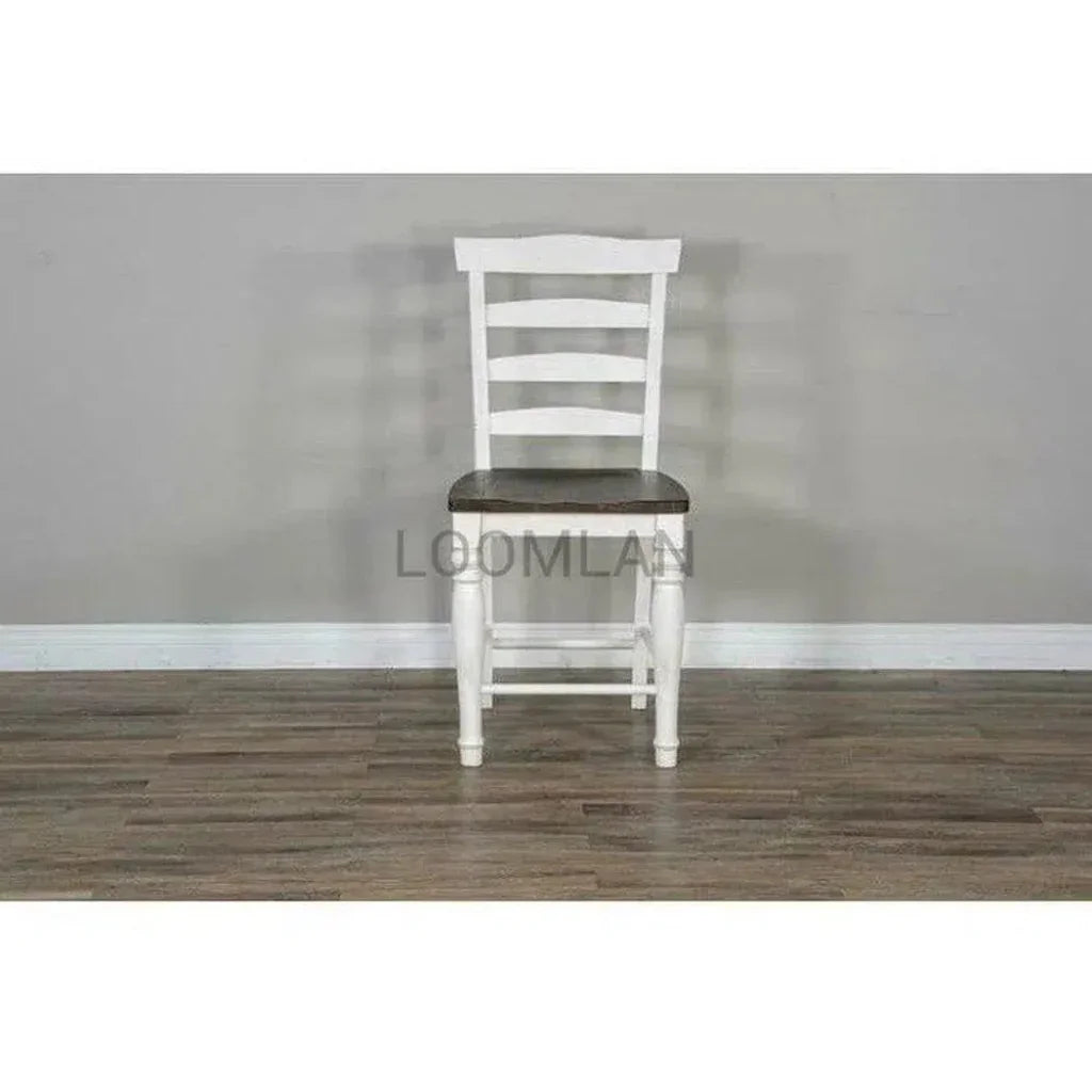 White Ladderback Counter Stool Wooden Seat - LOOMLAN - Sunny D - Counter Stools