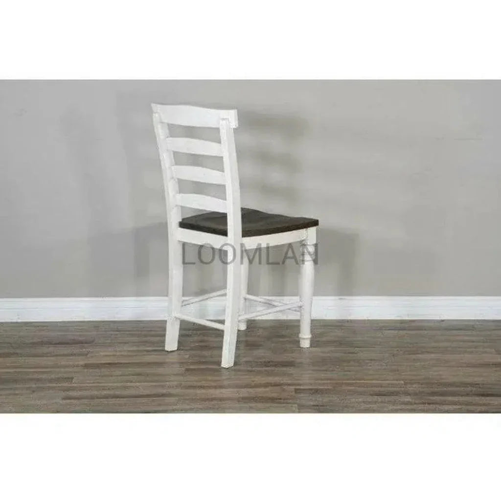 White Ladderback Counter Stool Wooden Seat - LOOMLAN - Sunny D - Counter Stools