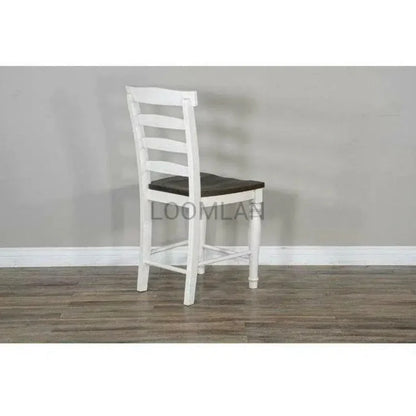 White Ladderback Counter Stool Wooden Seat - LOOMLAN - Sunny D - Counter Stools