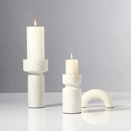 White Marble Apollo Candleholder - LOOMLAN - Jamie Young - Candle Holders