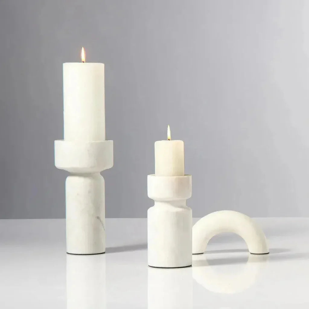 White Marble Daphne Candleholder - LOOMLAN - Jamie Young - Candle Holders