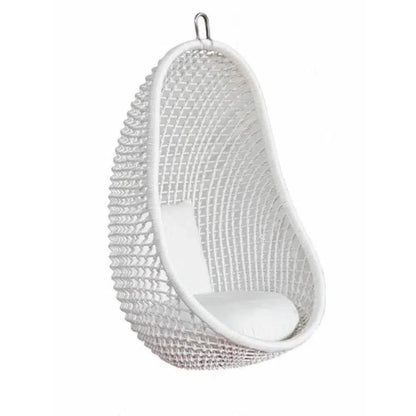 White Pod Rattan and Aluminum Hanging Chair-Outdoor Hanging Chairs-Artesia-LOOMLAN