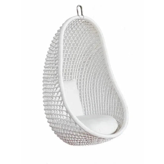 White Pod Rattan and Aluminum Hanging Chair-Outdoor Hanging Chairs-Artesia-LOOMLAN