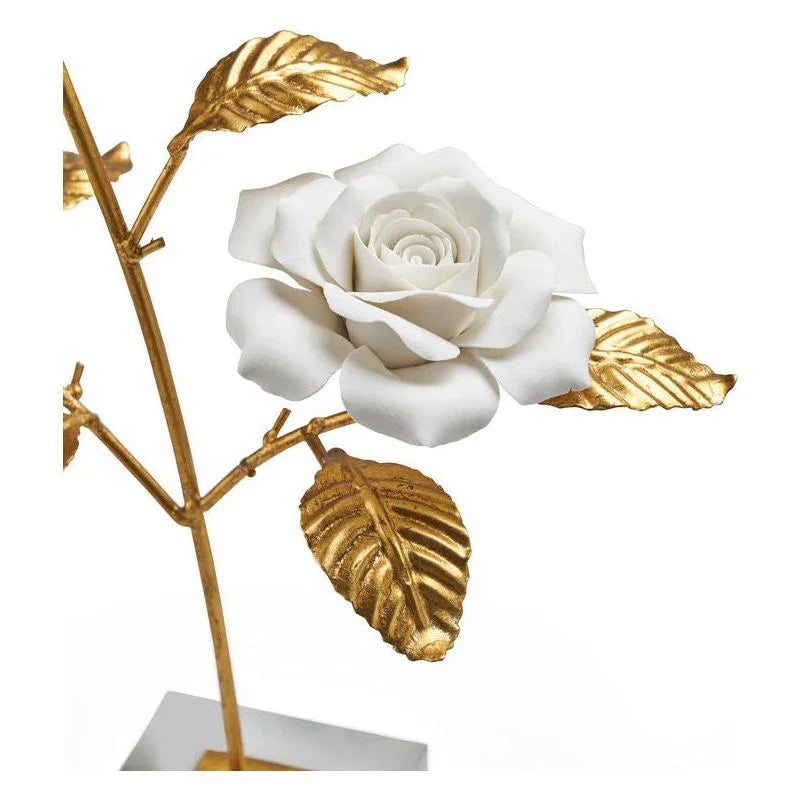 White Porcelain Rose In Stand Sculpture - LOOMLAN - Chelsea House - Statues & Sculptures
