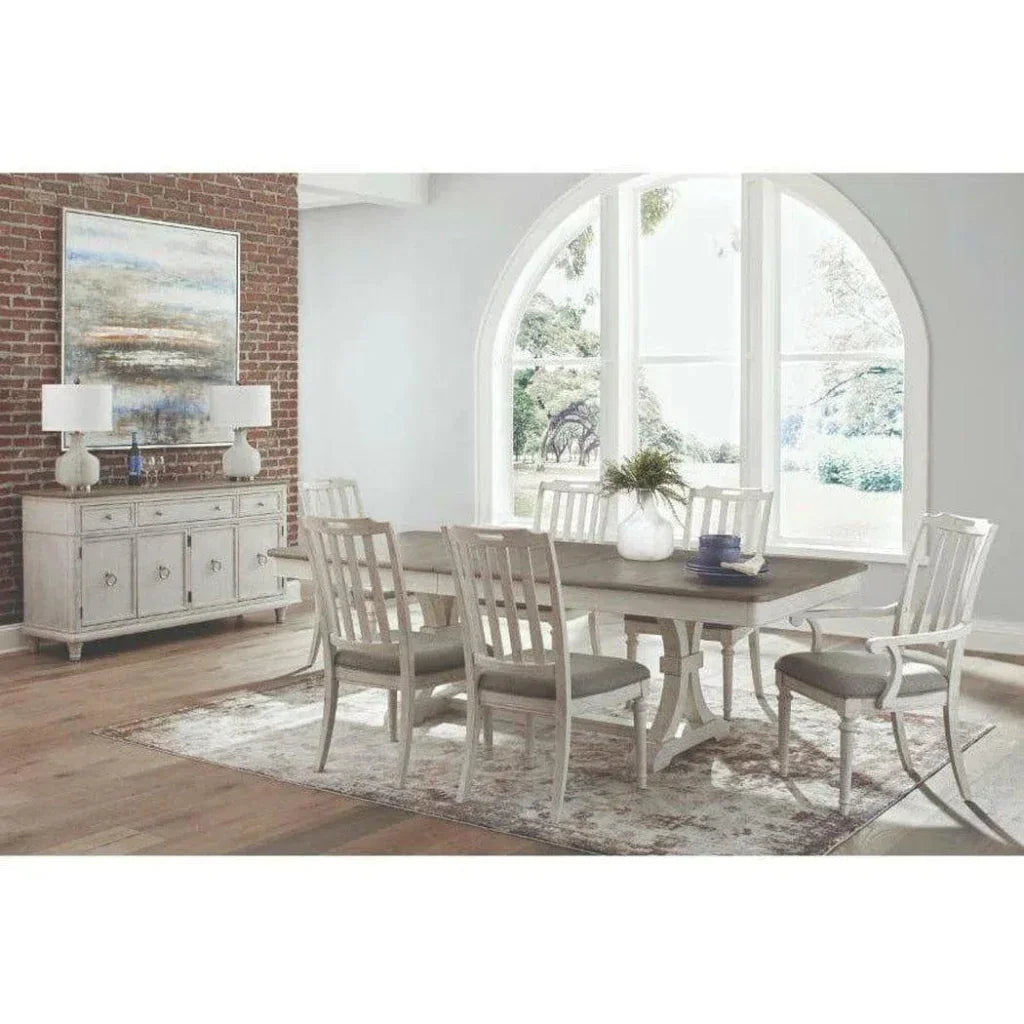 White Two - Tone Wooden Slat Back Arm Chair 2PC - LOOMLAN - Panama Jack - Dining Chairs