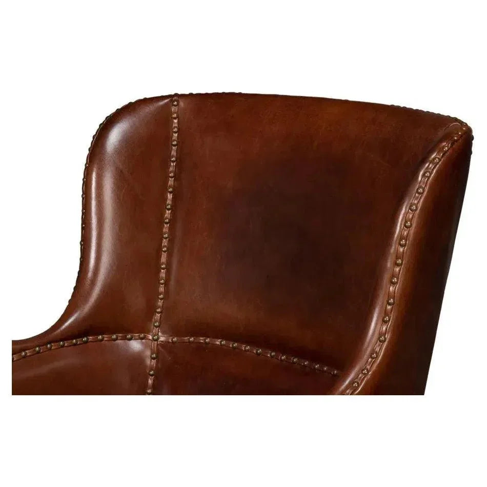 Whitney Distilled Leather Brown Arm Chair - LOOMLAN - Sarreid - Club Chairs