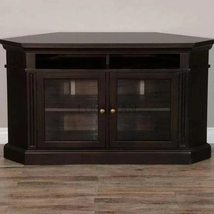 Wide Black Wood Corner TV Stand Glass Doors - LOOMLAN - Sunny D - TV Stands & Media Centers