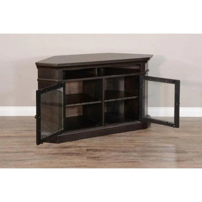 Wide Black Wood Corner TV Stand Glass Doors - LOOMLAN - Sunny D - TV Stands & Media Centers