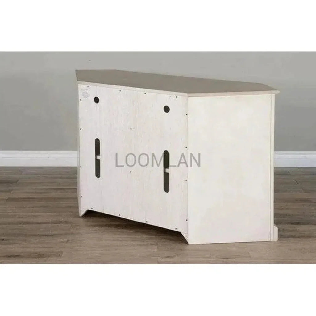 Wide Off White Wood Corner TV Stand Glass Doors - LOOMLAN - Sunny D - TV Stands & Media Centers