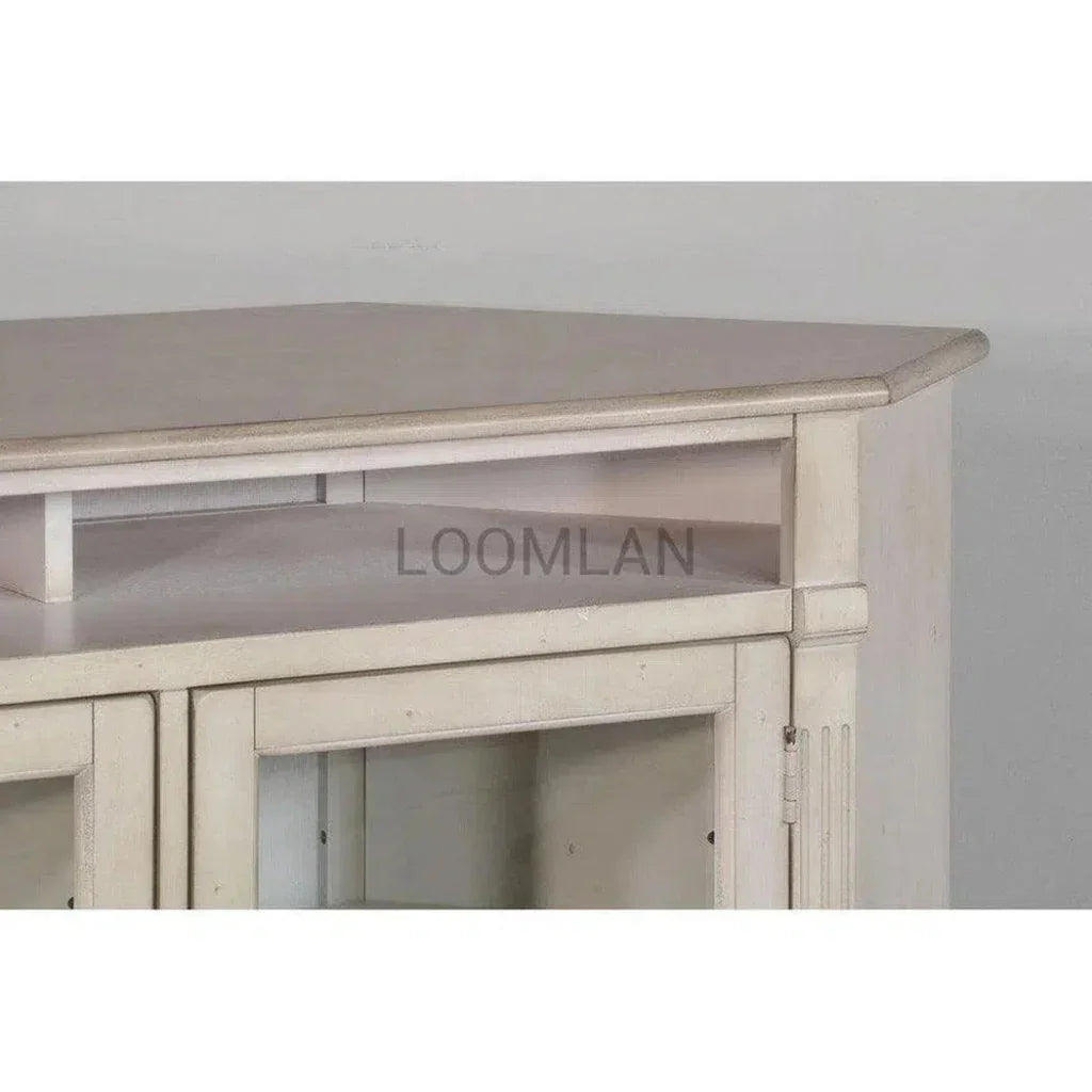 Wide Off White Wood Corner TV Stand Glass Doors - LOOMLAN - Sunny D - TV Stands & Media Centers