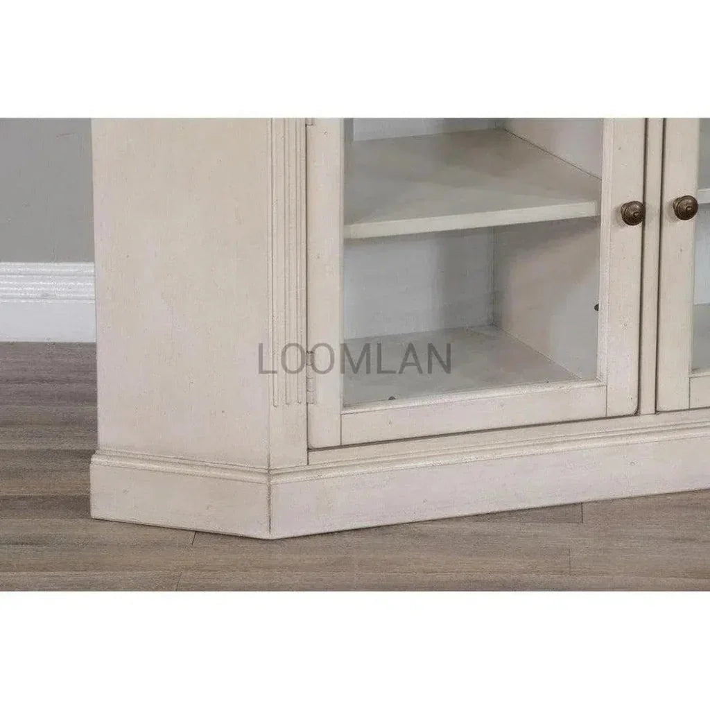 Wide Off White Wood Corner TV Stand Glass Doors - LOOMLAN - Sunny D - TV Stands & Media Centers