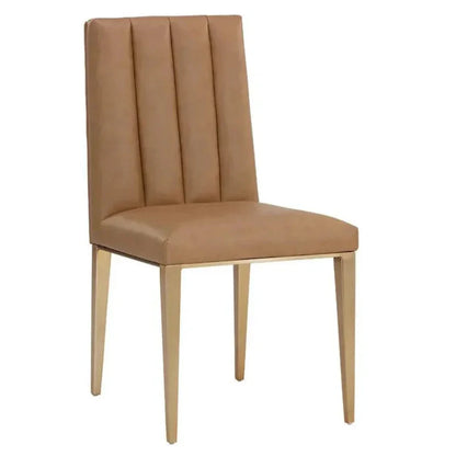 Wilbur Dining Chair Milliken Cognac Faux Leather - LOOMLAN - SUNPAN - Dining Chairs