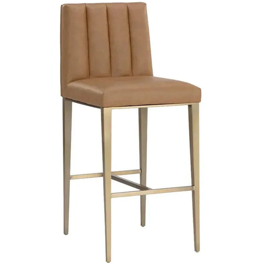 Wilbur Barstool Milliken Cognac Faux Leather - LOOMLAN - SUNPAN - Bar Stools