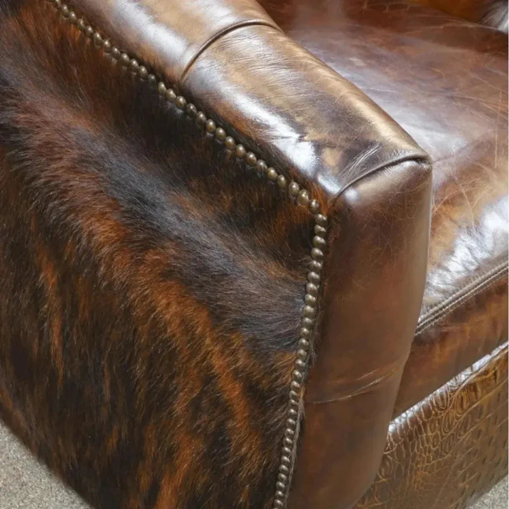Wild Child Leather on Hide Western Swivel Club Chair - LOOMLAN - Uptown Sebastian - Club Chairs