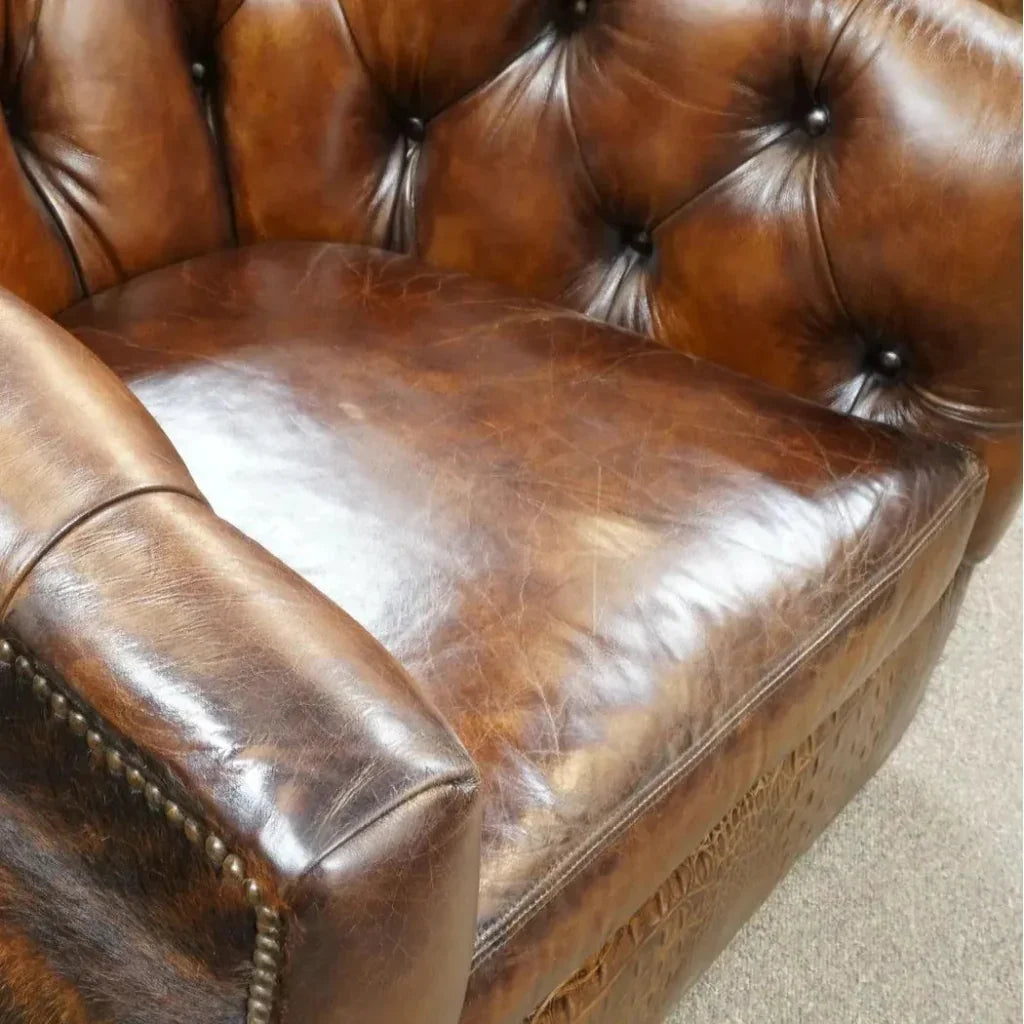 Wild Child Leather on Hide Western Swivel Club Chair - LOOMLAN - Uptown Sebastian - Club Chairs