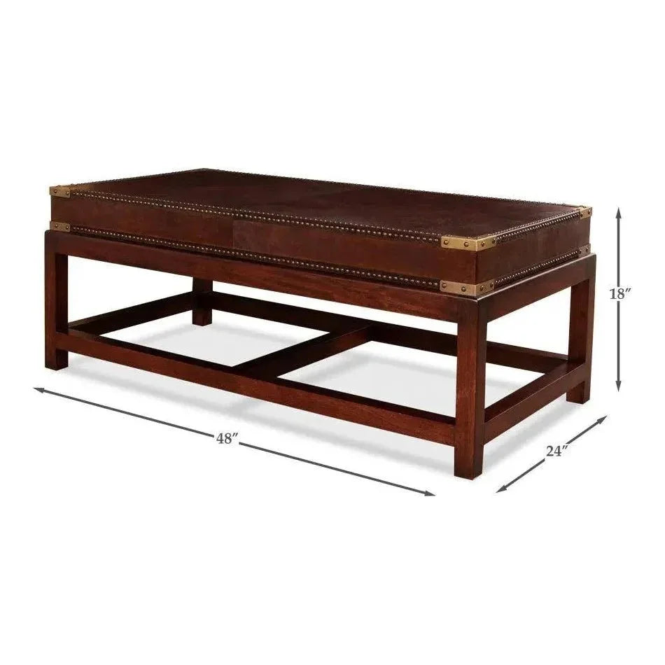 Winchester Rectangle Leather Coffee Table - LOOMLAN - Sarreid - Coffee Tables