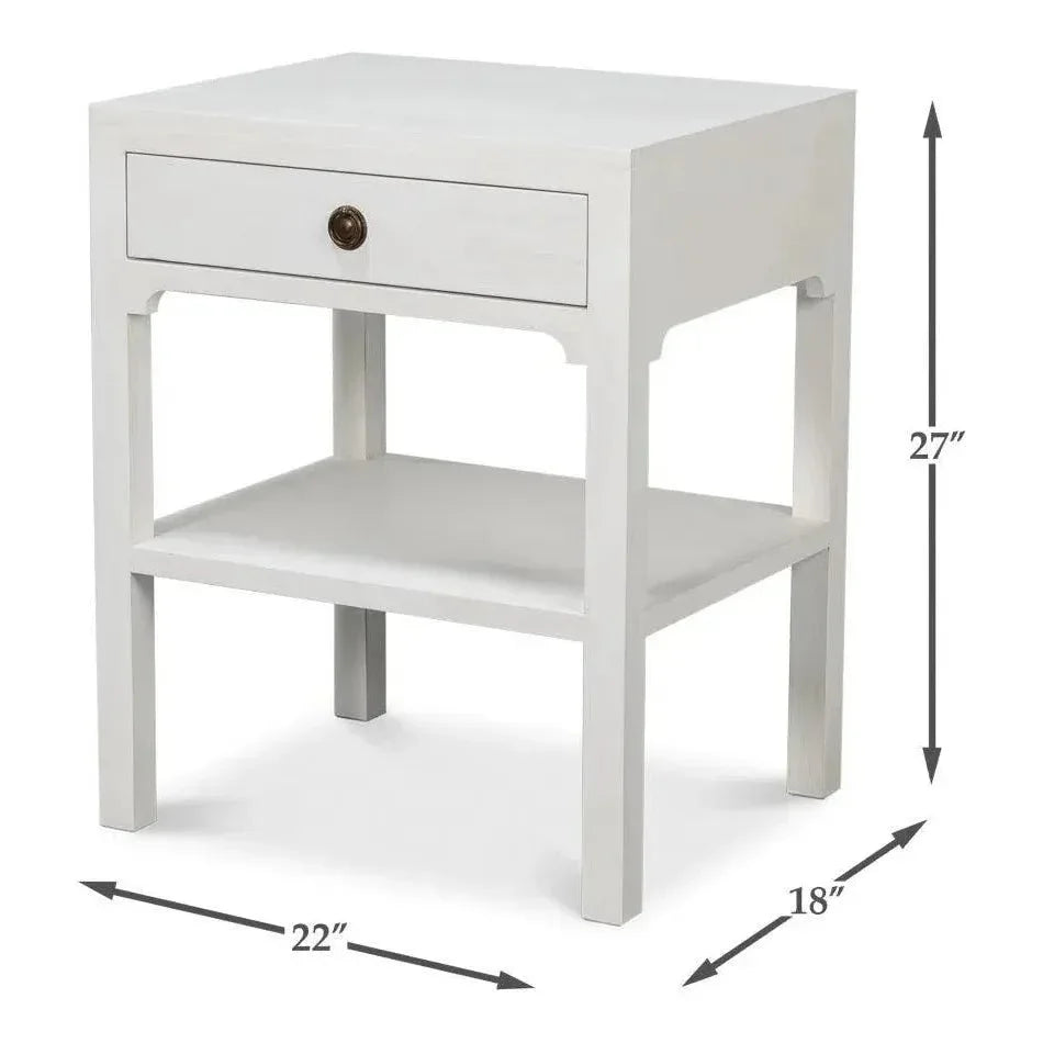 Windy Wood White Rectangular Side Table Single Drawer - LOOMLAN - Sarreid - Side Tables