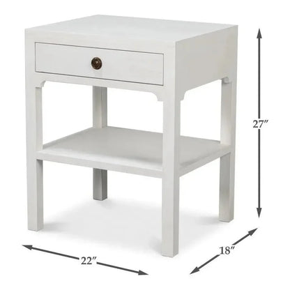Windy Wood White Rectangular Side Table Single Drawer - LOOMLAN - Sarreid - Side Tables
