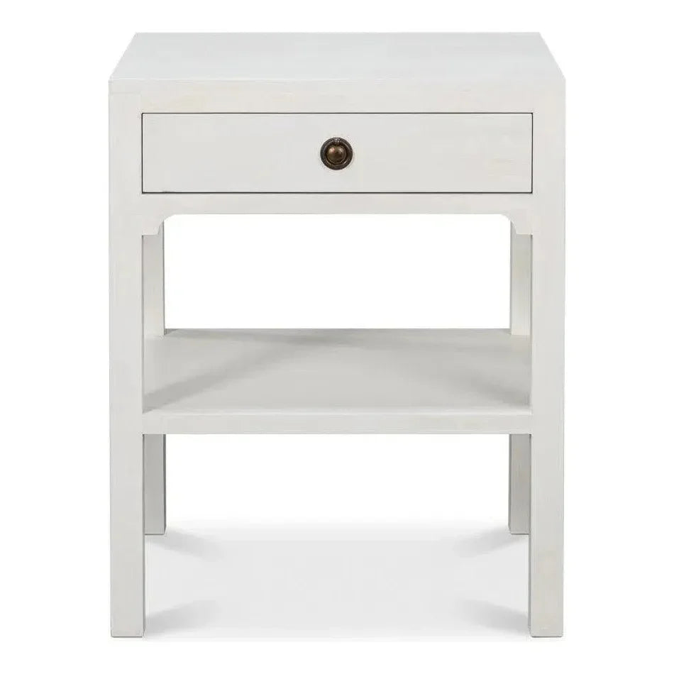 Windy Wood White Rectangular Side Table Single Drawer - LOOMLAN - Sarreid - Side Tables
